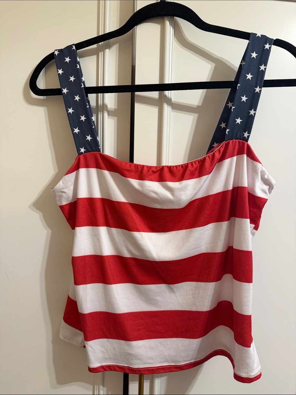 Red & White Striped Women's Tank Top with Star-Print Navy Straps